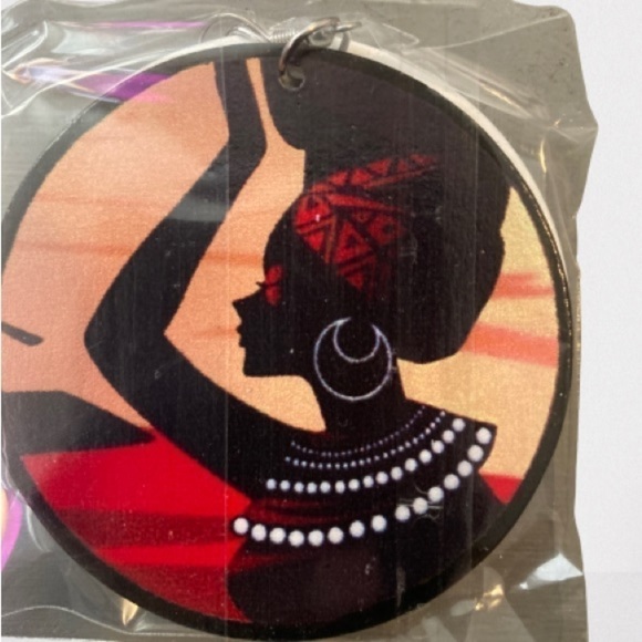 Jewelry - Round African Women Earrings Wooden Painted
Ethnic Style Dangle Earring